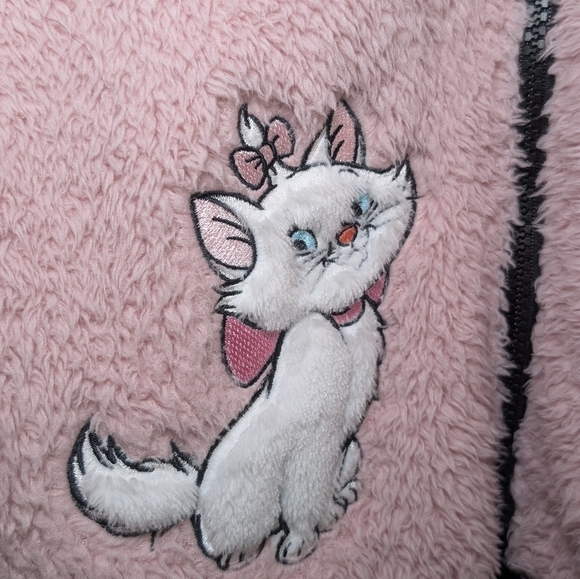 Disney Marie Pink Teddy Bomber Jacket XL Fuzzy Sherpa Kawaii Y2K Cozycore Zip - Picture 3 of 6